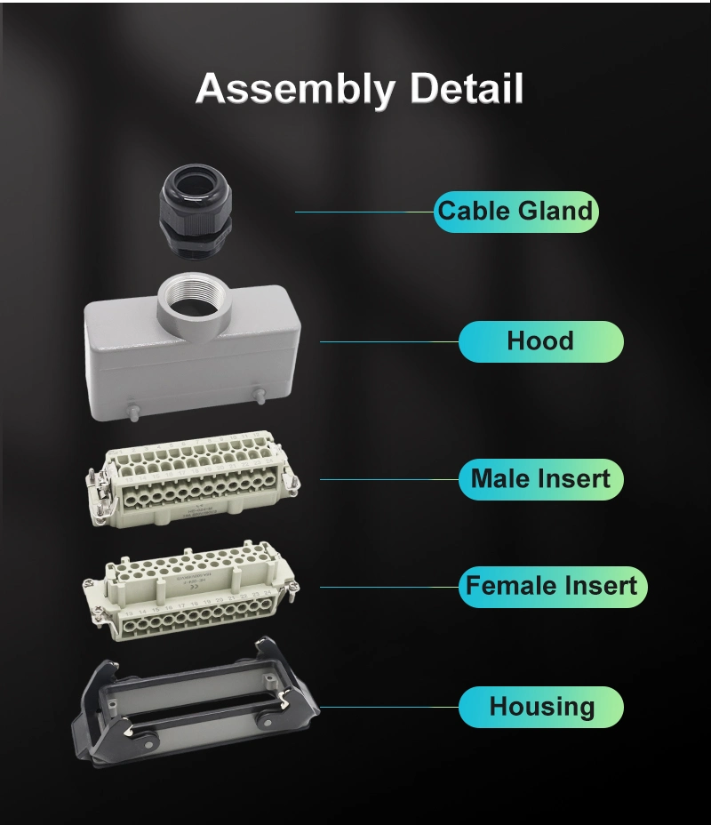 Hdc-He-032-F 32 Pins Industrial Multipole Modular Machine Heavy Duty Connector