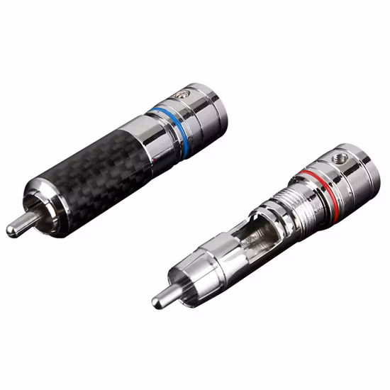 Adaptador de fibra de carbono banhado a ouro RCA conector de áudio