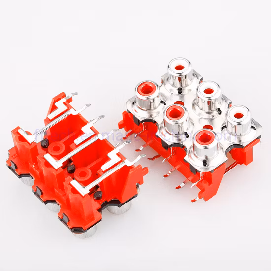 Venda quente ângulo direito dip tipo 6 pólos branco vermelho cor rca soquete rca jack rca plug conector rca